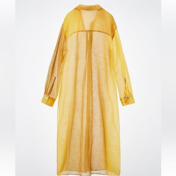 Zara yellow silk and linen blend oversized shirt dress - Picture 3 of 5